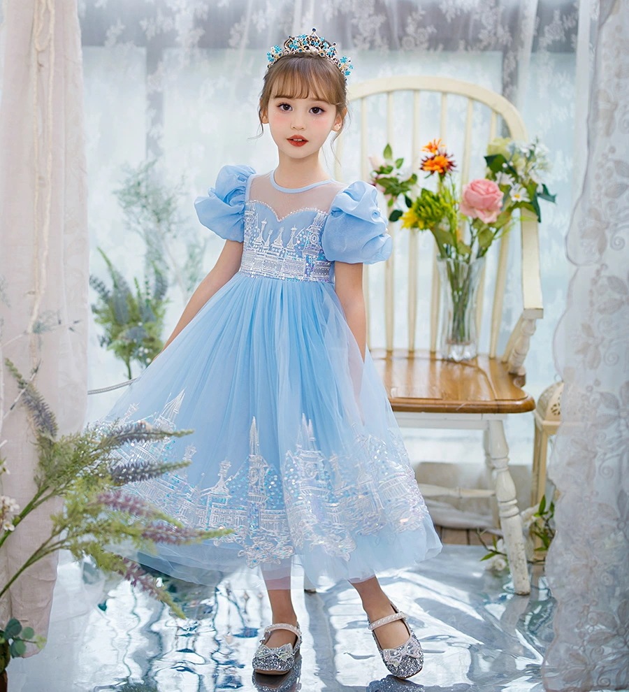 トモショップ　新作　子供ドレス　ブルー　豪華　高品質　ドレス プリンセス　ドレス キッズ　コスチューム 女の子 　パーティードレス　カラードレス　発表会　お誕生日プレゼント　写真撮影記念　可愛い　1 4,963円