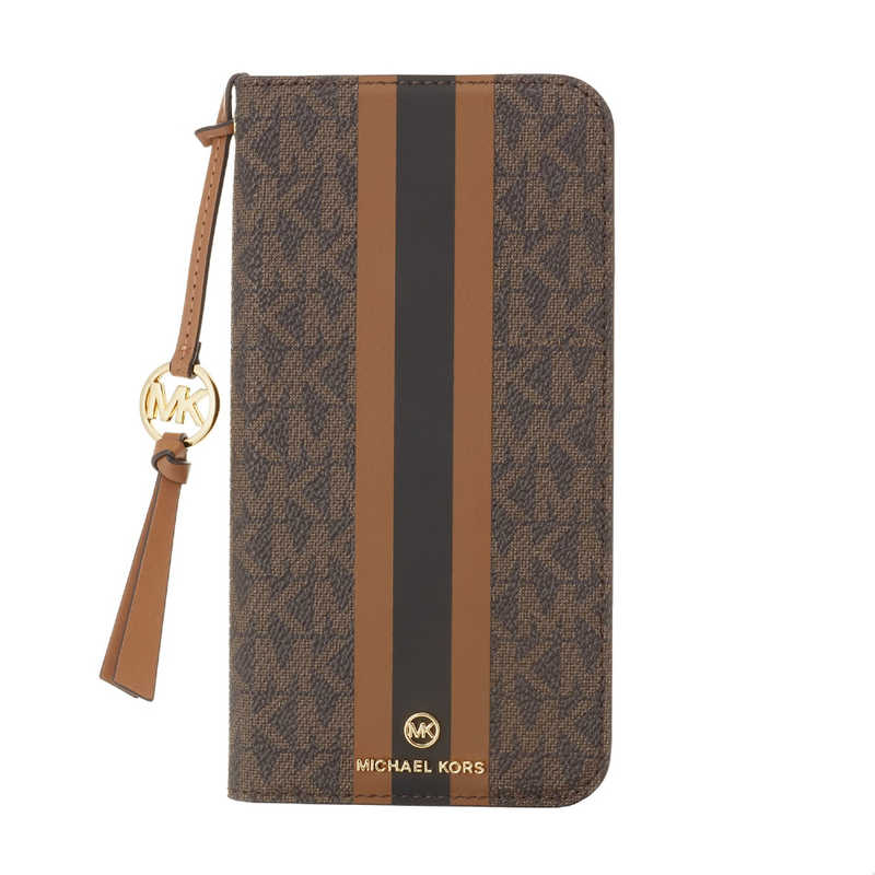 マイケルコース　Folio Case Stripe With Tassel Charm for MagSafe for iPhone 14 Plus 2眼　MKSTTCBRWFLIP2261M