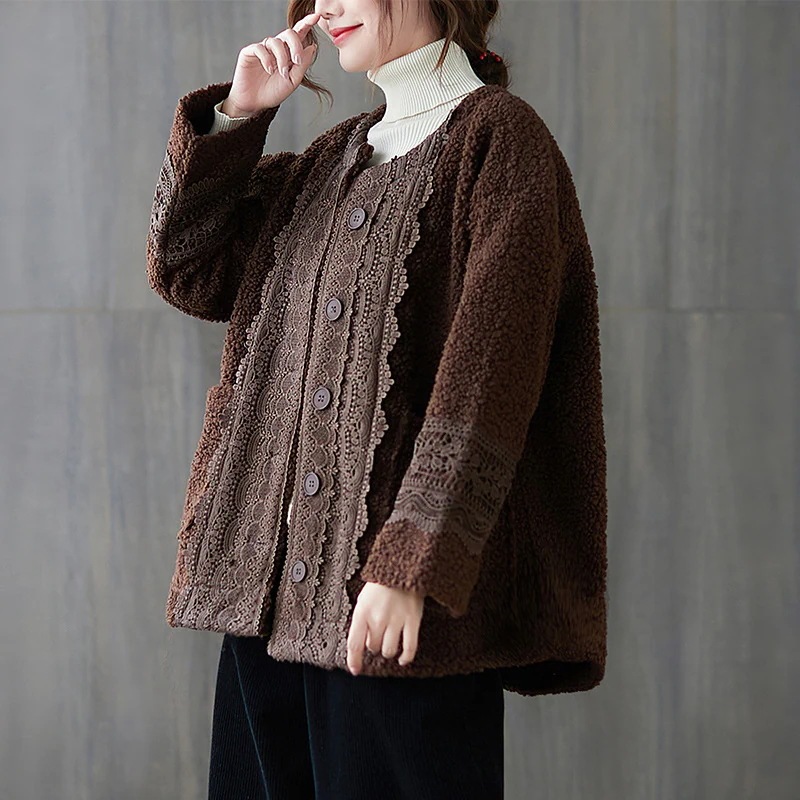 新品 大人気 ボアコート ボア レディース 40代 ジャケット 冬 アウター 無地 秋 羽織 体型カバー 長袖 可愛い 長袖 秋冬 大きいサイズ レース ゆったり 50代 uネック