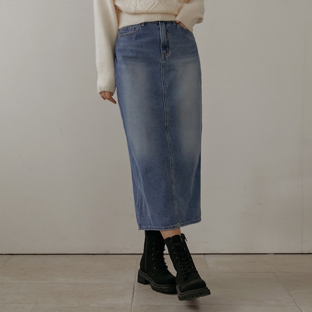 フォーブワッシングロングデニムスカート