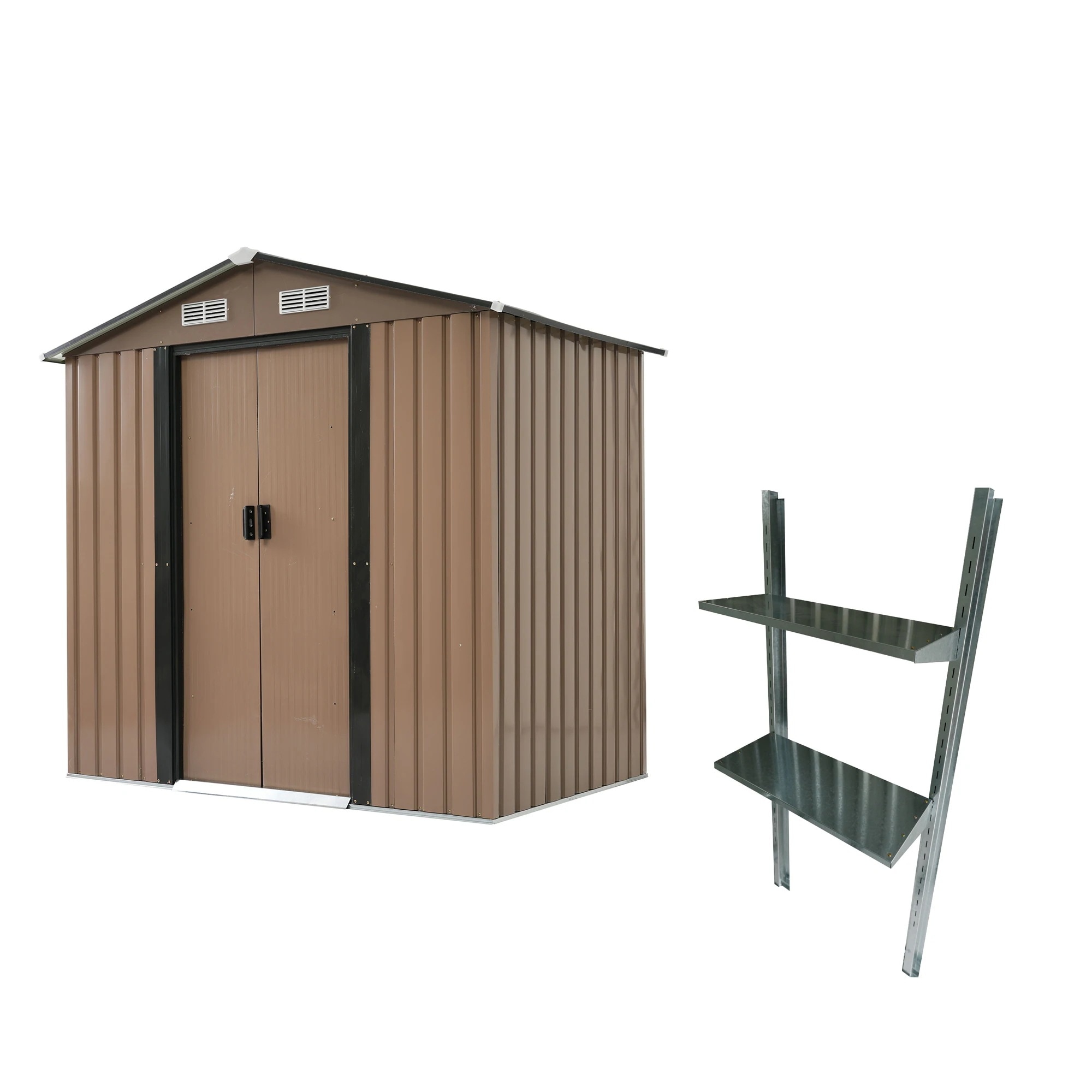 【当日出荷/送 料無料】【可動棚付き】物置 屋外 スチール 倉庫 戸外収納庫 幅184*奥行き132*高196cm 可動棚付き 物置き おしゃれ 大型 収納庫 屋外物置 防さび ベランダ 防水 ドア