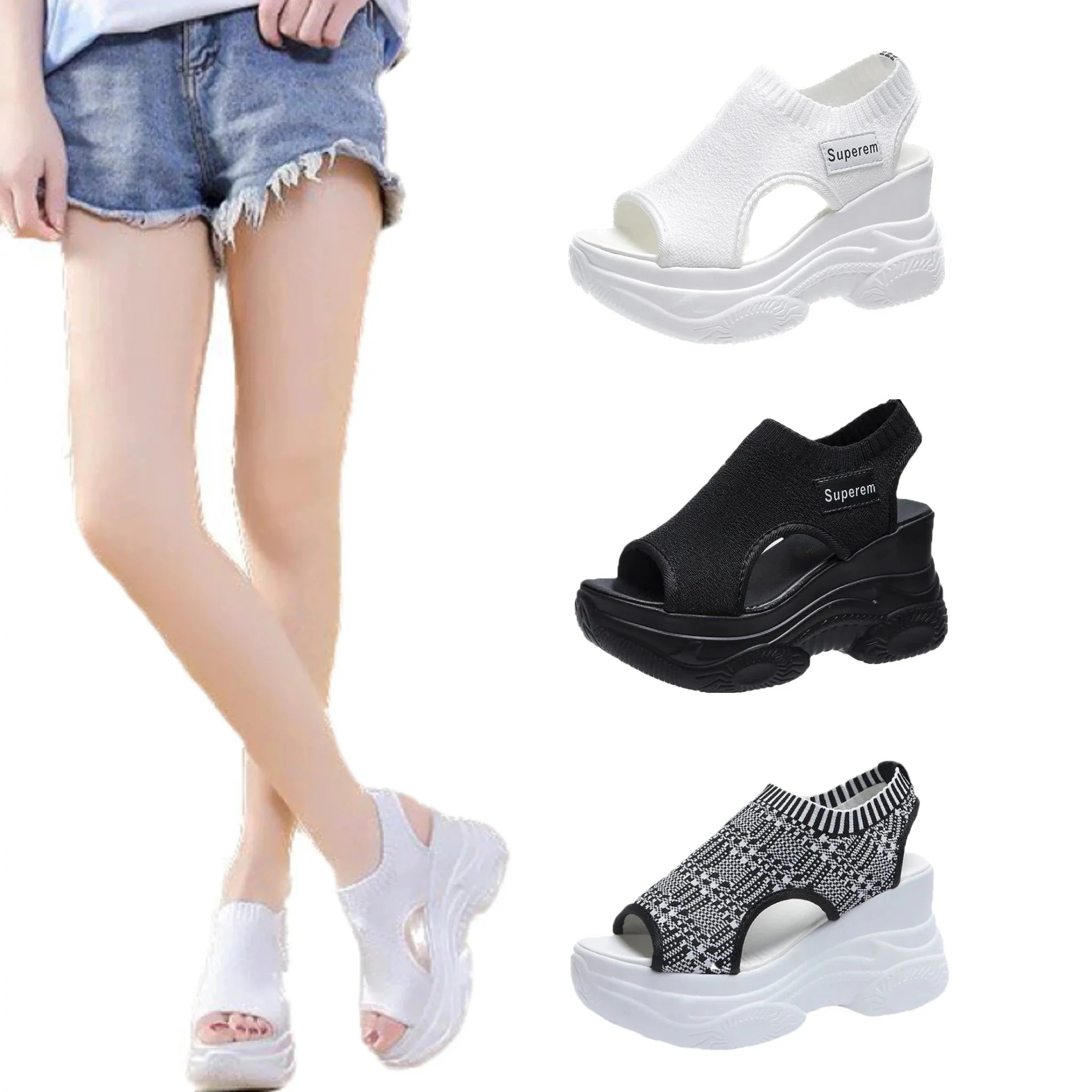 [送料無料]厚底 美脚 ニットサンダル 最旬トレンドスタイル スニーカー シューズ 靴 厚底 靴 疲れない サンダル母の日