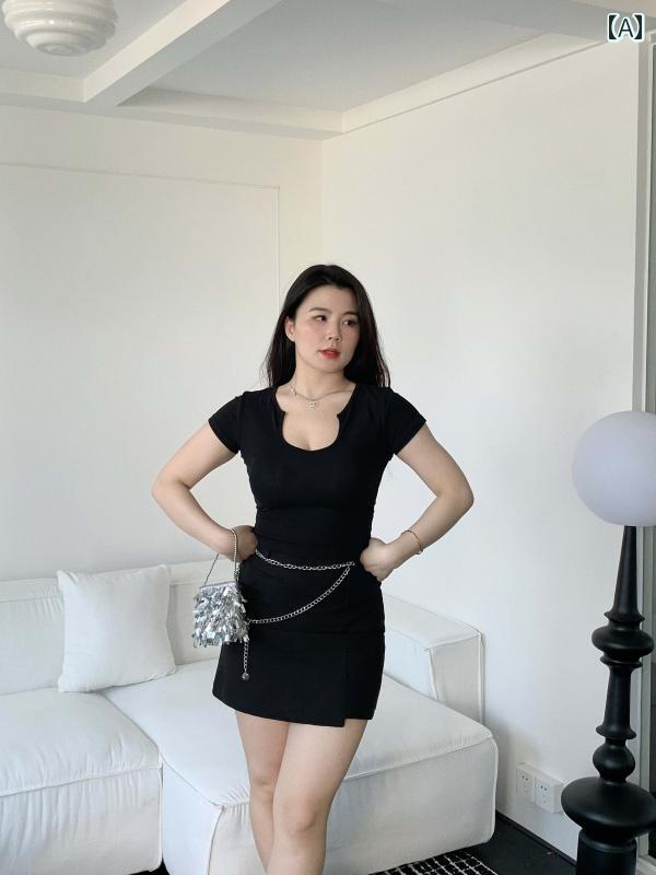 大きいサイズ レディース トップス カジュアル おしゃれ デート 女子会 普段使い 夏 半袖 Tシャツ 魅惑 スリム ガール