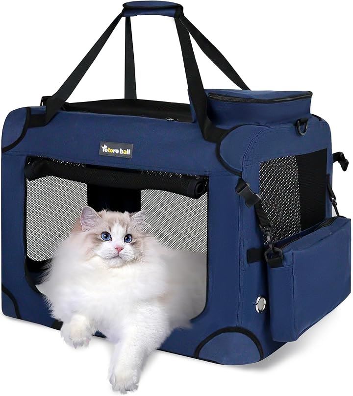 犬用キャリーバッグ ソフトクレート キャリーケース 犬用クレート 折りたたみ メッシュ ロック付き(ブルー, S（50L x 35W x 35H cm）)