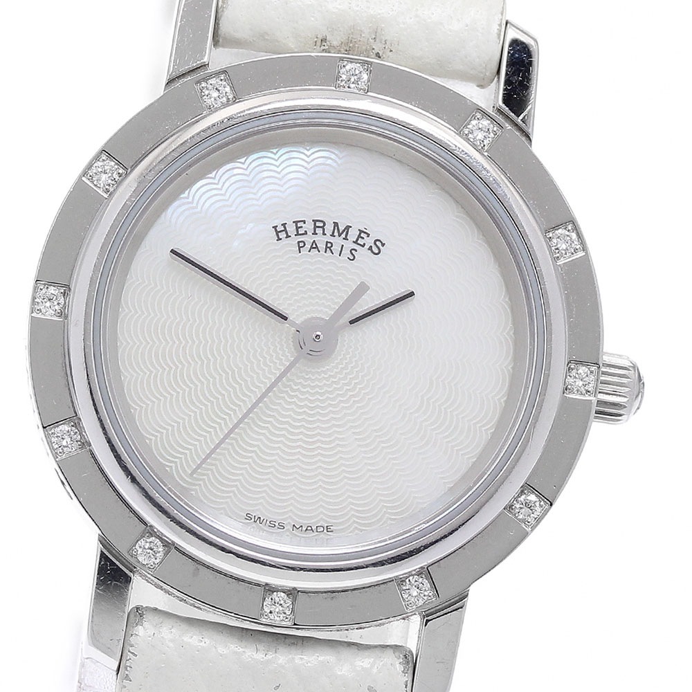 エルメス HERMES CL4.230 クリッパー ナクレ 12Pダイヤ クォーツ レディース 内箱・保証書付き_934005【中古】