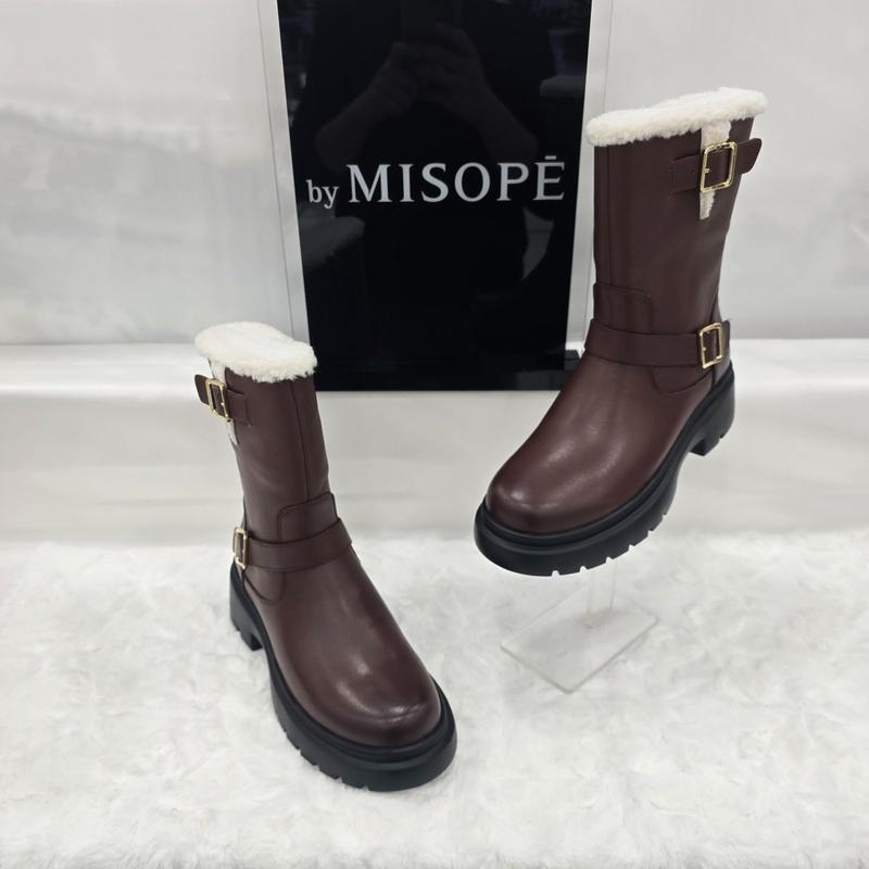By 女性 ファー裏地 バックル ブーツ 612HT446FS003 BROWN 1 JJ