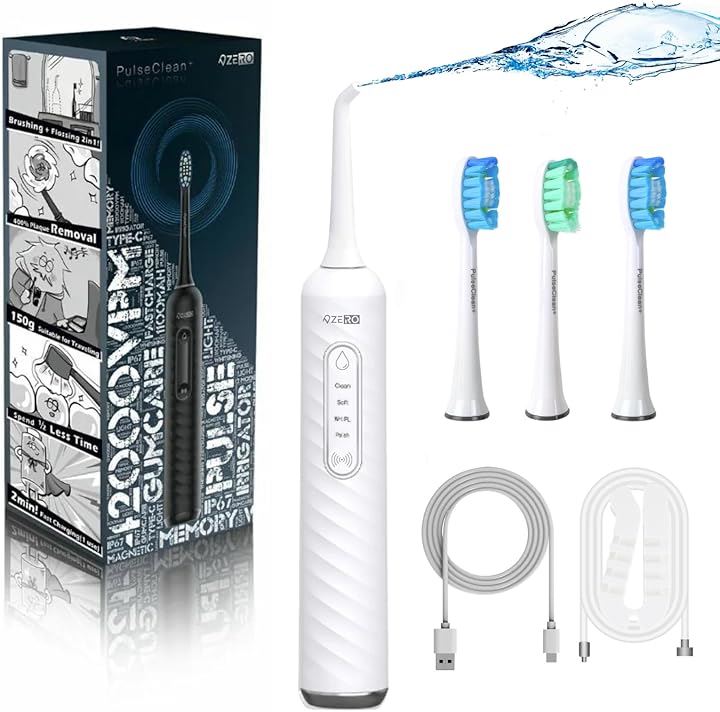 ZERO 口腔洗浄器 2in1音波式電動歯ブラシ＆ジェットウォッシャーPulseClean+ パルスクリーンプラス(ホワイト, 本体)