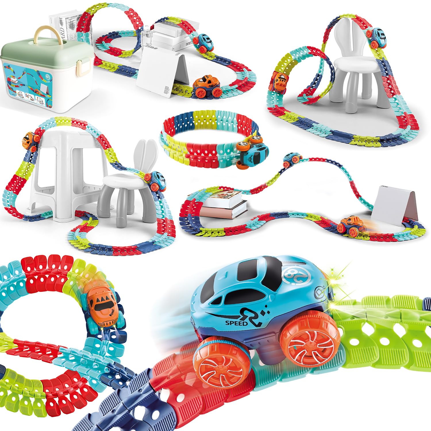 Jecimco 車おもちゃ 子供 DIY レール 組み立て おもちゃ 男の子 女の子 誕生日のプレゼント 立体パズル ジェットコースター ビーズコースター 知育玩具 ブロック