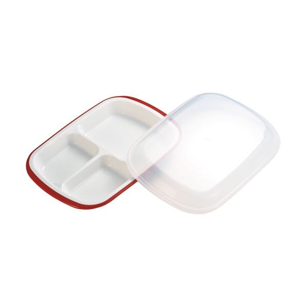 （まとめ）小森樹脂 フタ付ランチプレート「楽弁」角型 朱 1個[x5セット]