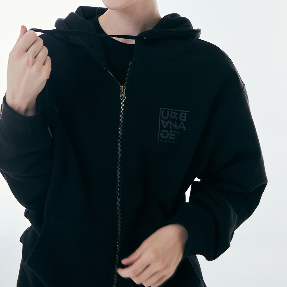 Logo-print hooded zip-up (Black)
