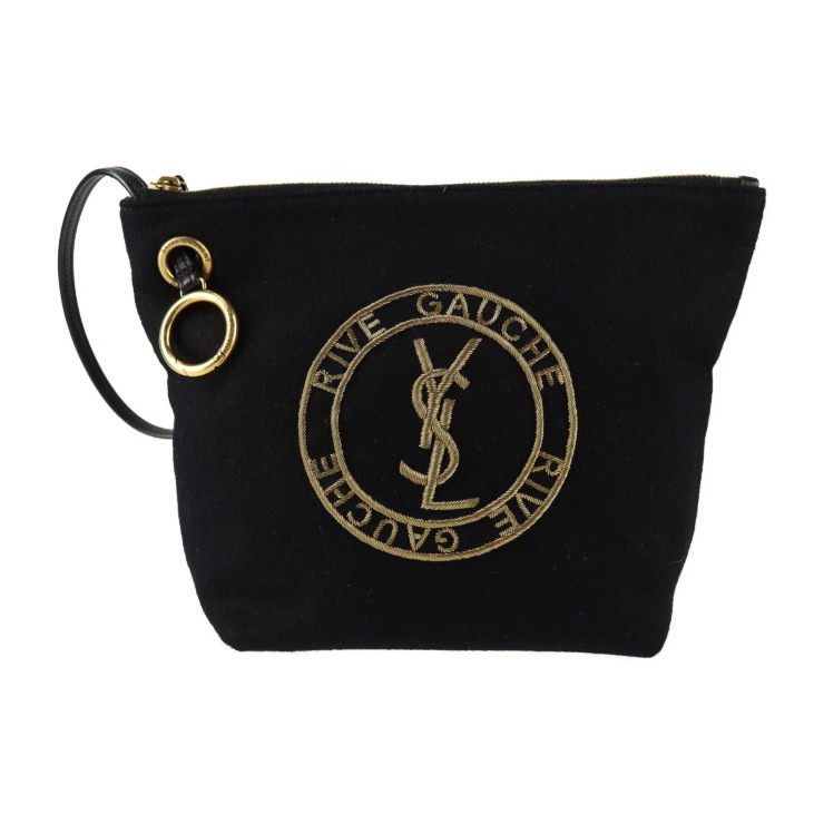 超美品 SAINT LAURENT PARIS サンローランパリ セカンドバッグ 710435 エンブロイダリー ポーチ リヴゴーシュ ウール90%×カーフスキンレザー5%×ブ【本物保証】