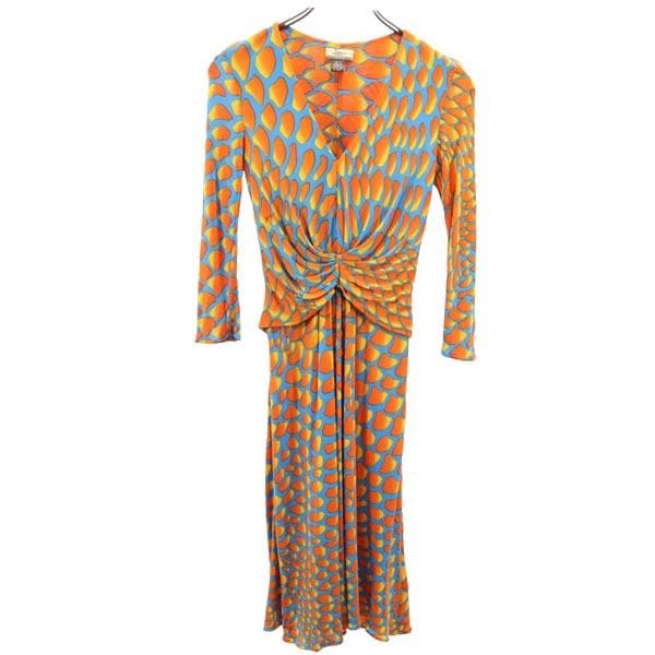 ジェッサロンドン 総柄 7分袖 ワンピース UK6 オレンジ系 Jssa LONDON レディース