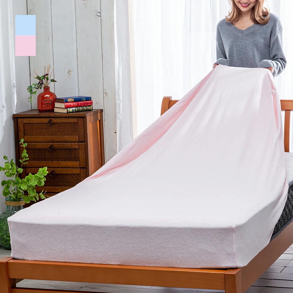 綿100%やわらかタオル地のびのびシーツ ダブル ボックスシーツ 敷きパッド 一体型 タオル素材 全周ゴム 洗える 簡単着脱 ベッド 寝具 オールシーズン 中わた入り ズレない