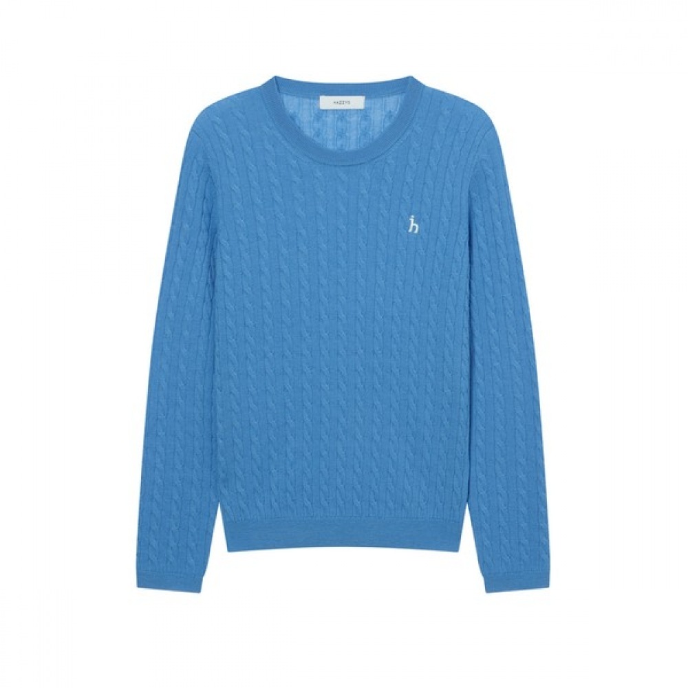 (ヘッジスレディース) 24FW ケーブルラウンドセーターブルー HSSW4DC83B2