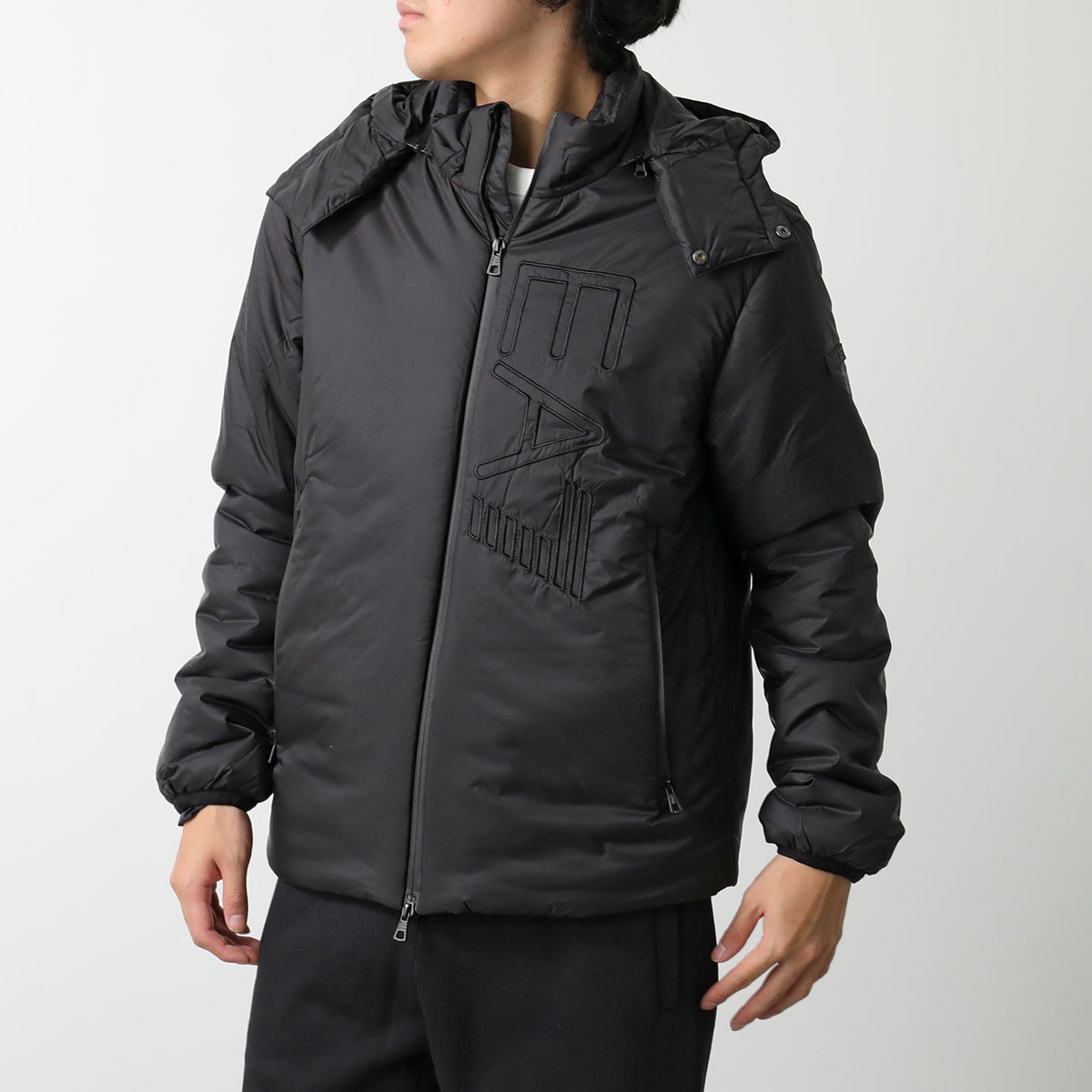 EA7 EMPORIO ARMANI エアセッテ エンポリオアルマーニ 中綿ブルゾン 6DPB22 PNGAZ メンズ パデッド フーディ スタンドカラー 1200/BLACK