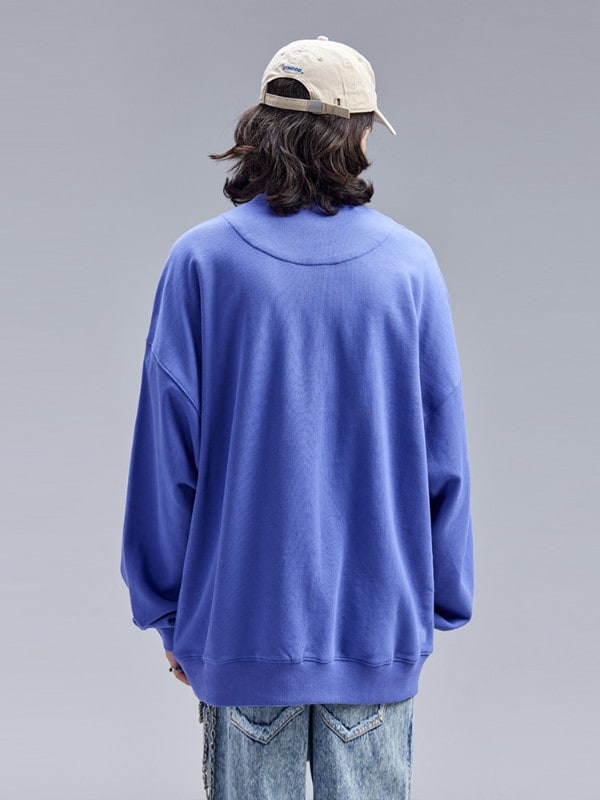 &Agaho 共同秋ラウンドネックスウェットシャツメンズコットントレンドカップルヒップホップブルー刺繍トップスルーズ