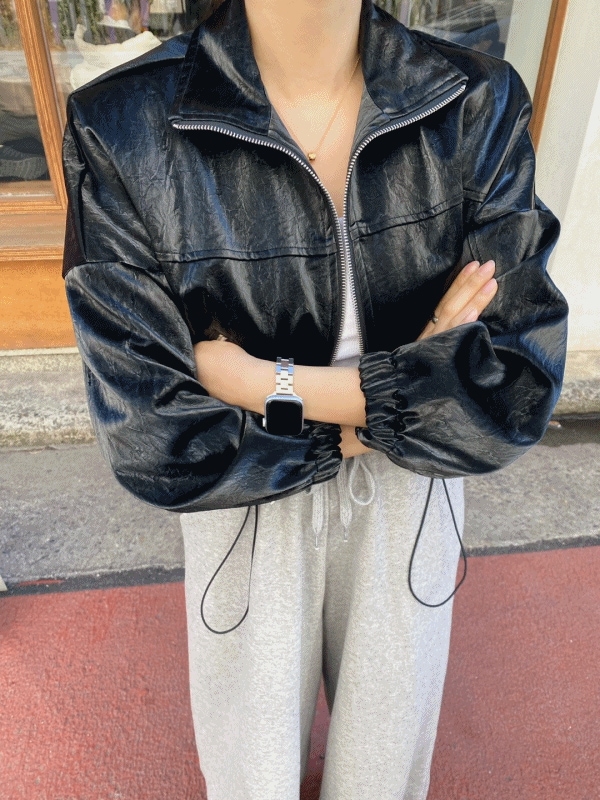 [クオリティグッド] ベト ストリング カラー グロッシー レザー ジャケット ジャンパー 3color ブラック アイ ピンク