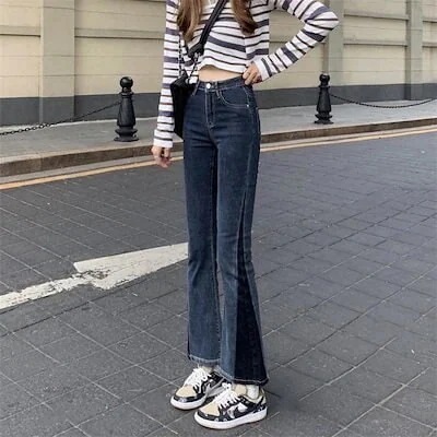 デニムパンツ 春 韓国 せっけいかんかく ジーンズがしている ズボン本 ラッパズボン キャリーバッグデニムパンツ かっこいい！スラックスパンツ
