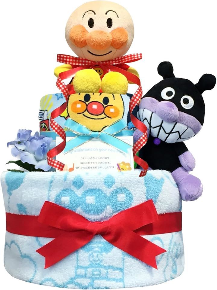 おむつケーキ 男の子 出産祝い 赤ちゃん 誕生日 ベビーシャワー ギフト(ブルー, 2段 Mサイズ)