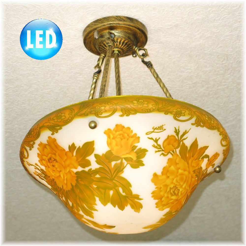 【LED付き！】新品 豪華 ガレ風 ガラス工芸 LED シャンデリア シーリングライト ペンダントライト