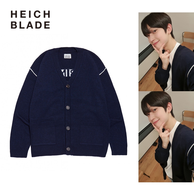 [HEICHBLADE] ENHYPEN エンハイフンソンウ着用Slogan Roosevelt Cardiganスローガンルーズフィットカーディガンネイビー