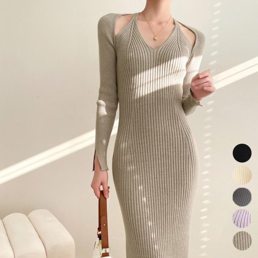 ニットワンピース タイト ホルターネック