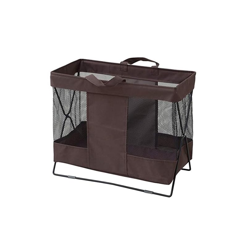 【即納】山善 手荷物 収納 ボックス 幅45.5奥行25高さ37cm Mサイズ メッシュ 着脱可能 折りたたみ 滑り止め付き 組立品 ブラウン HTB-M(BR)