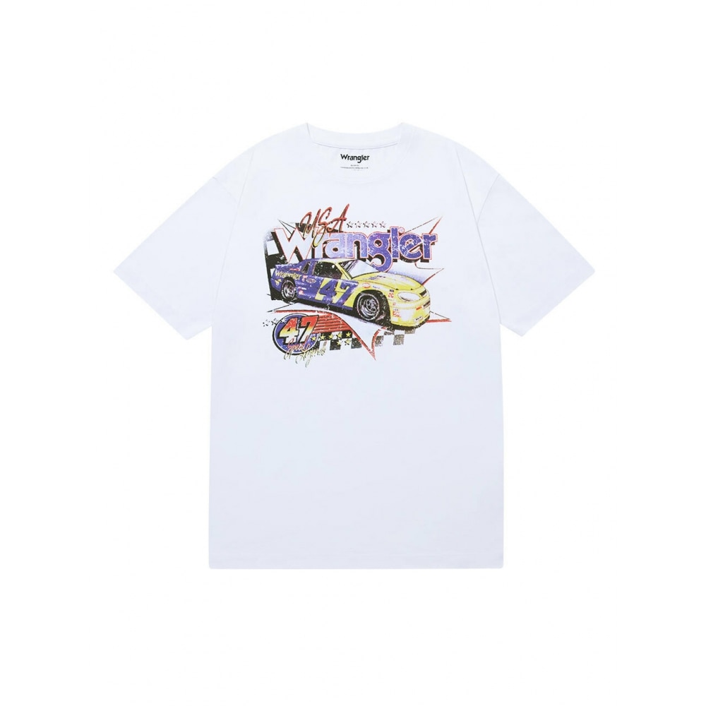 Wranglerリラックスレーシング半袖Tシャツホワイト