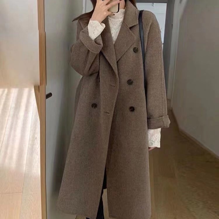 アウター コート 上着 膝下 ミモレ ミモレ丈 長袖 Vネック 襟付き ストレート Iライン ウエストマーク ウエストリボン ポケット 前開き 厚手 かわいい 大人可愛い きれいめ カジュアル 大人