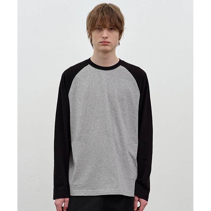 Nau ラグラン長袖Tシャツ メランジグレー 496227
