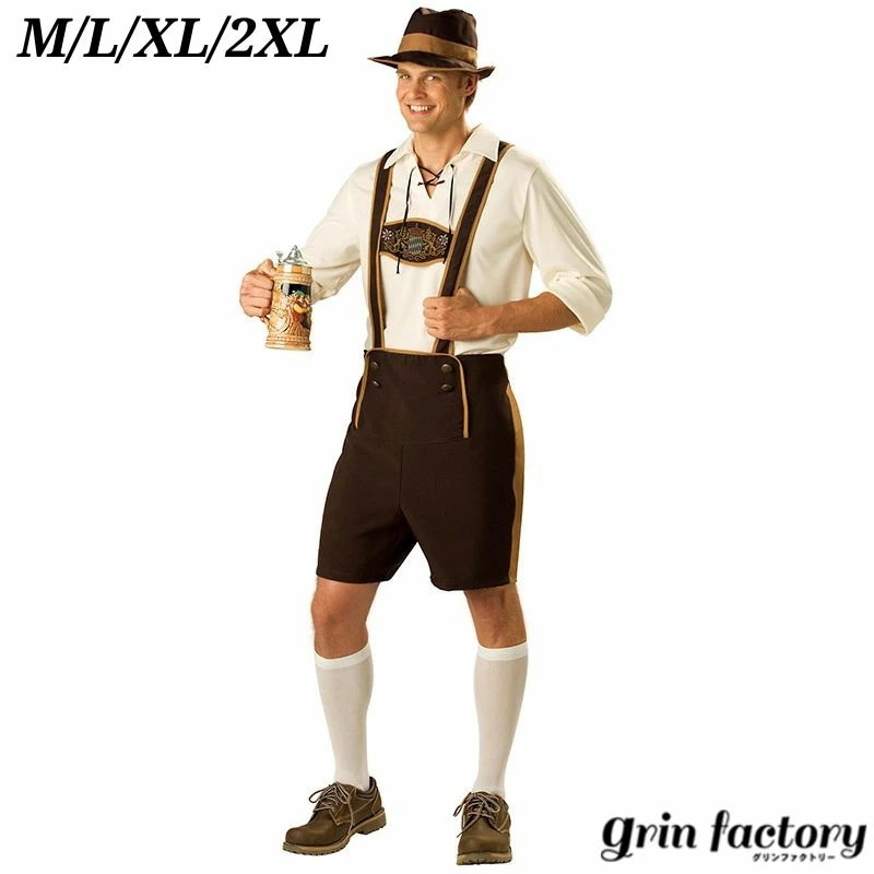 【10％OFFクーポン有27日1:59迄】オクトーバーフェスト コスプレ セット メンズ ドイツ ビール祭り ハロウィン 衣装 刺繍 服 大人用 なりきり 帽子 トップス オーバーオール コスチュー