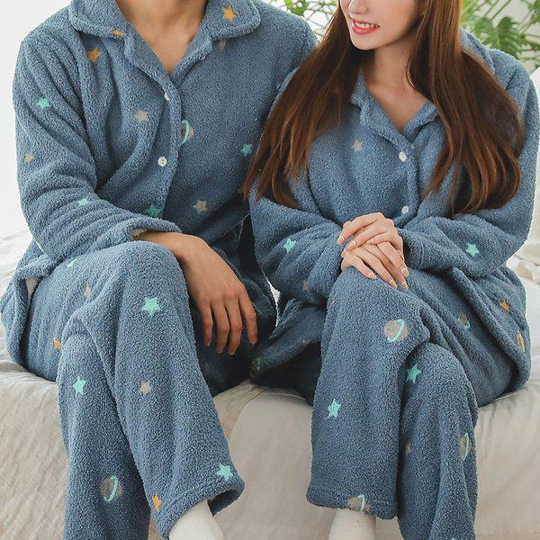 惑星ツーピースボアパジャマ 男性 女性 冬パジャマ ホームウェア パジャマ 上下セット