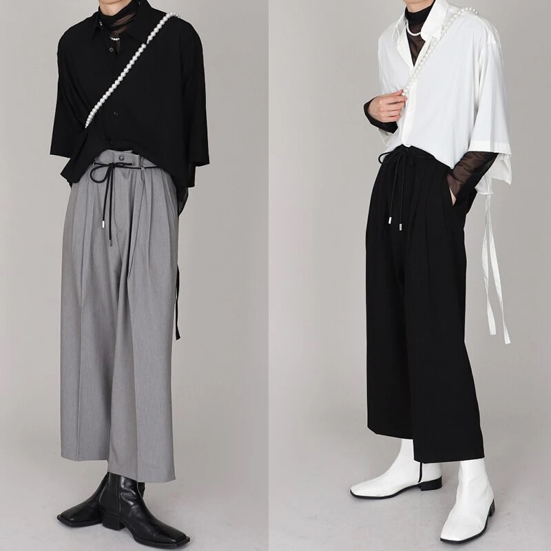 クロップドパンツ メンズ ワイドパンツ スーツコーデ 春秋 韓国ファッション 紐付き 男女兼用
