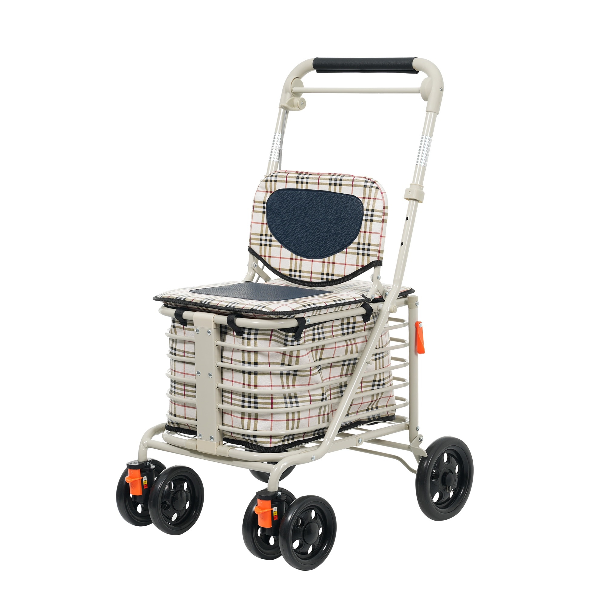 【56】歩行器 歩行車 シルバーカー 3wayキャスター 室外用 高さ調整可能 折りたたみ可能 座面付き 四輪 キャスター付き おしゃれ 座れる 散歩 シニア 歩行補助 買い物 ショッピングカー 大容