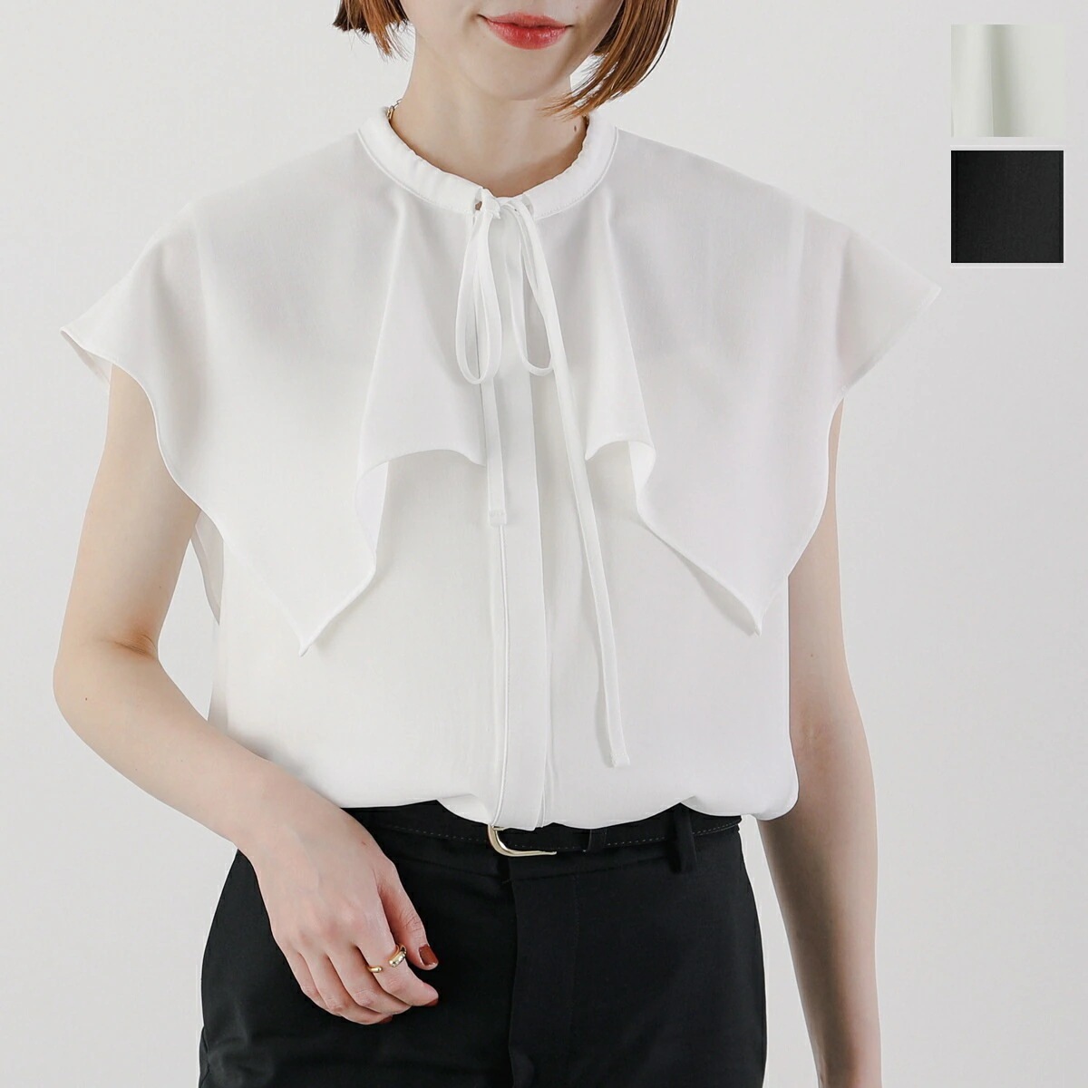 anana アナナ ブラウス a59-025 レディース ビックカラー セーラーカラー タイ リボン ノースリーブ カラー2色