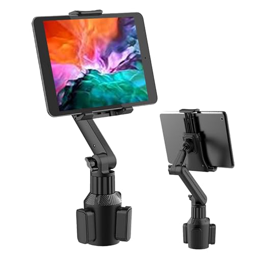 Elnicec 車載 タブレットカップホルダー 【2024新登場】 スマホ タブレット 車載カップ ホルダー ドリンク 伸縮アーム ipadスタンド 360度回転 携帯マウント 安定性 転落防止 防振