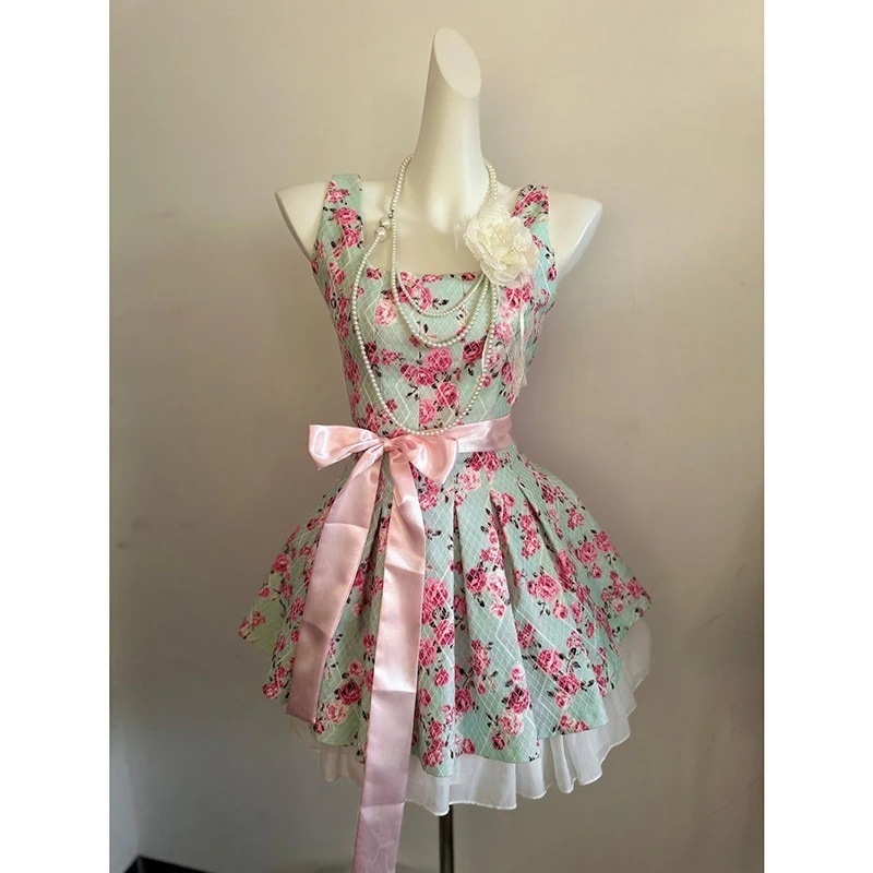 3日出荷 ワンピース夏 プリント キャミソール 小礼服 ウエストマーク フレア ショート丈 春服 レディース