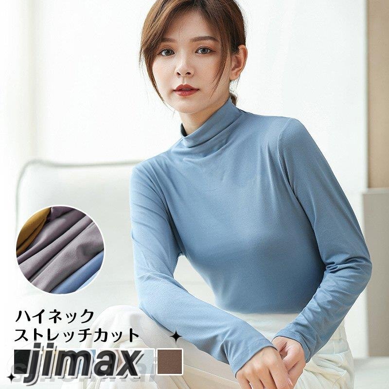 ハイネック レディース 長袖 カットソー インナー 秋 冬 ストレッチ 伸縮性 黒 白 トップス あったか 無地 タイト 首カバー ホワイトデー