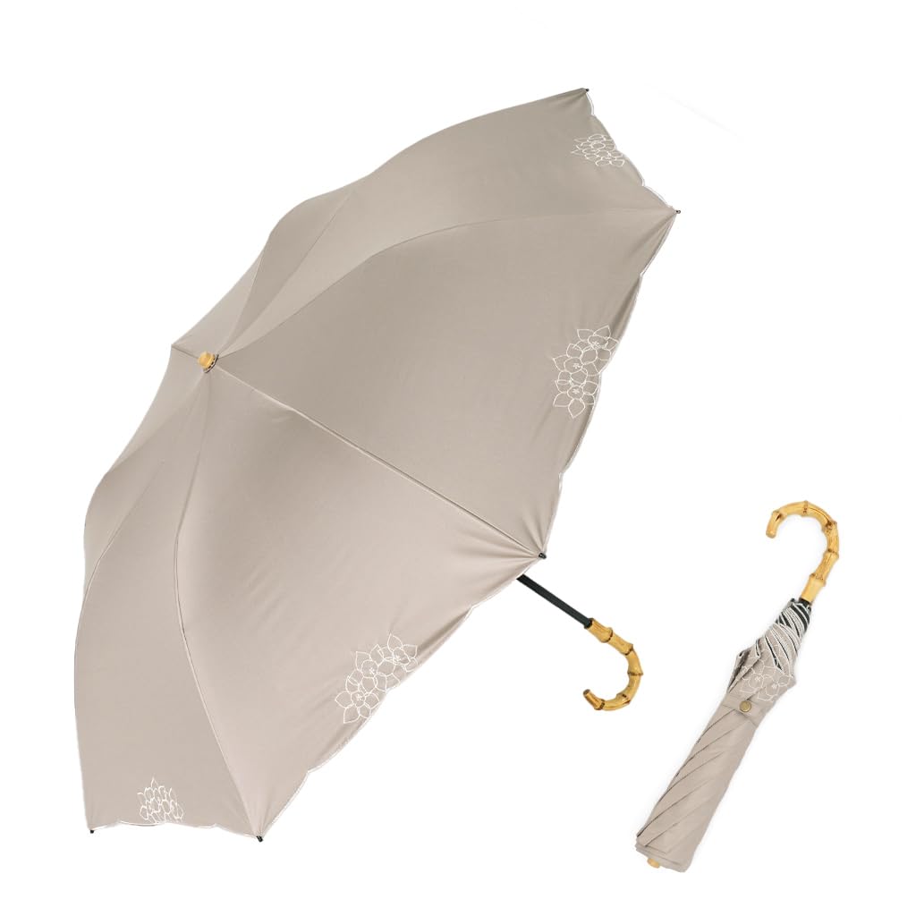 [VITAFELICE] ヴィータフェリーチェ 2段折りショート傘（晴雨兼用/親骨55cm） レディース pru-30176z (刺繍グレージュ)