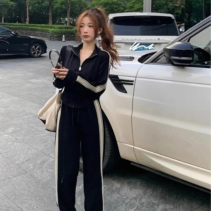 春アウター+パンツ2点セットレディース春秋カジュアルスウェットズボン通勤韓国ファッションセットアップ