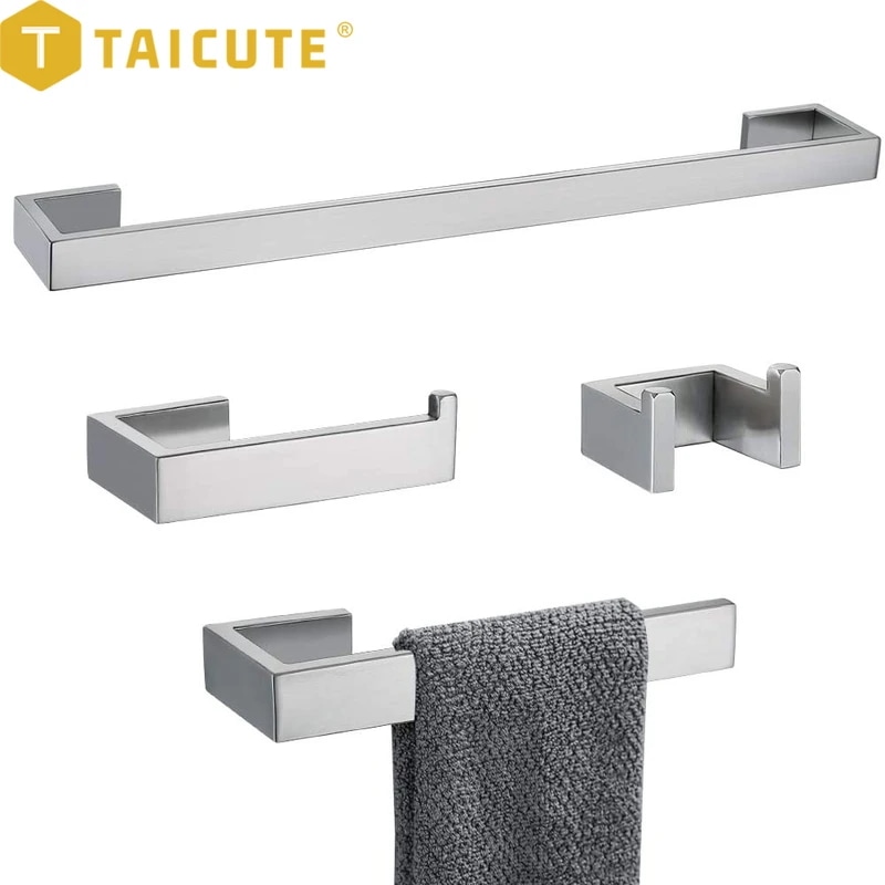 Taicute-ポリッシュステンレス鋼のバスルームアクセサリーキット,タオルバーのフック,トイレットペーパーホルダー,ウォールマウント