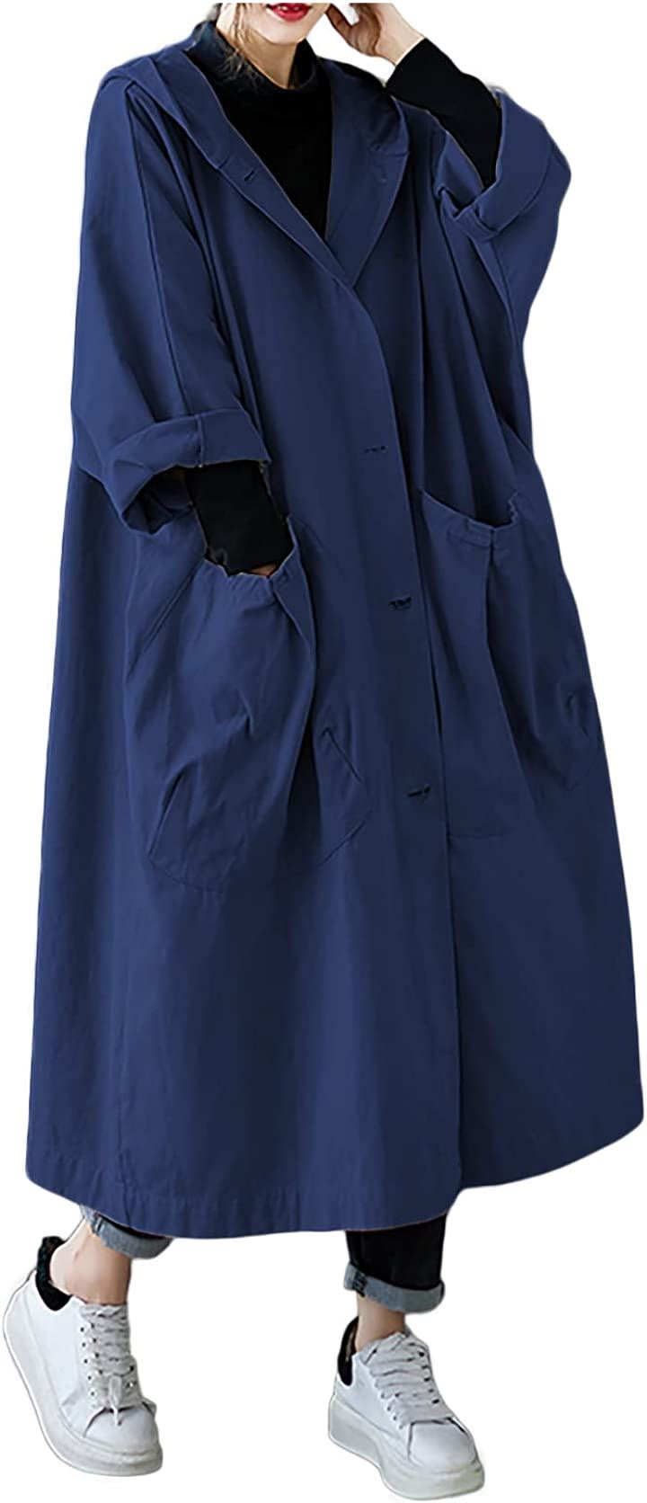 トレンチコート レディース ロング アウター( ネイビー, Free Size)