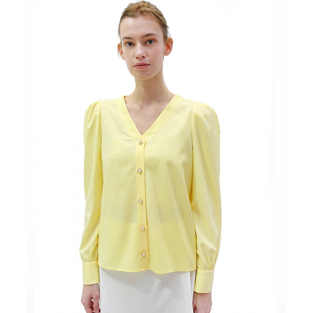 DAMAGE MNEMONICパフVネックイエローブラウス_ Puff V-neck Yellow BL