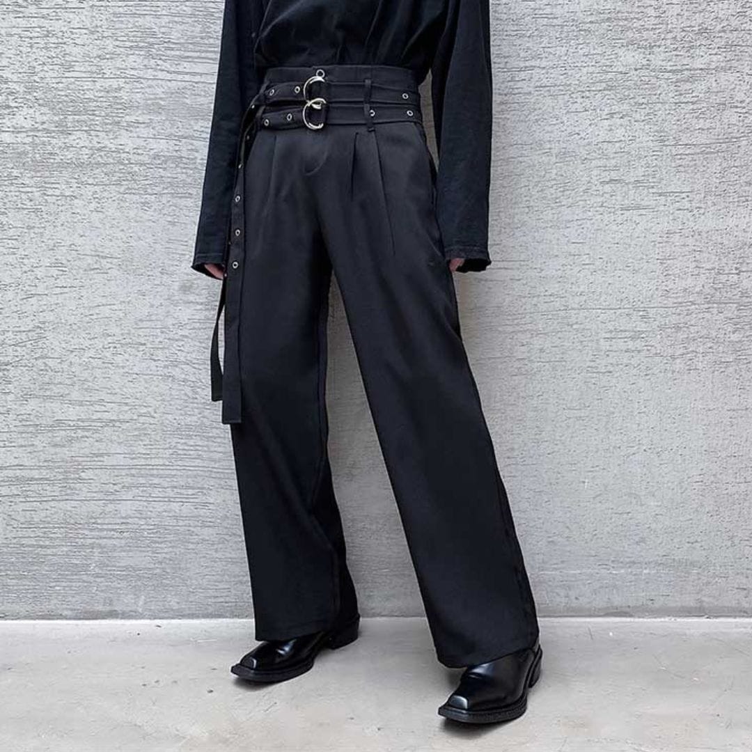 ボトムス パンツ ズボン ストレートパンツ ロング ストレート ワイド ベルト ウエストマーク ポイント ポケット ハイウエスト シンプル カジュアル きれいめ 大人女子 こなれ感 メンズライク