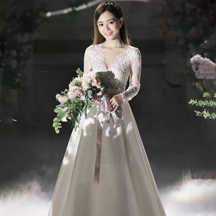 Aラインドレス 長袖 ウェティグドレス ロングドレス 結婚式 パーティードレス 安い 大きいサイズ 二次会 海外挙式 花嫁 ドレス 袖あり カラードレス トレーン