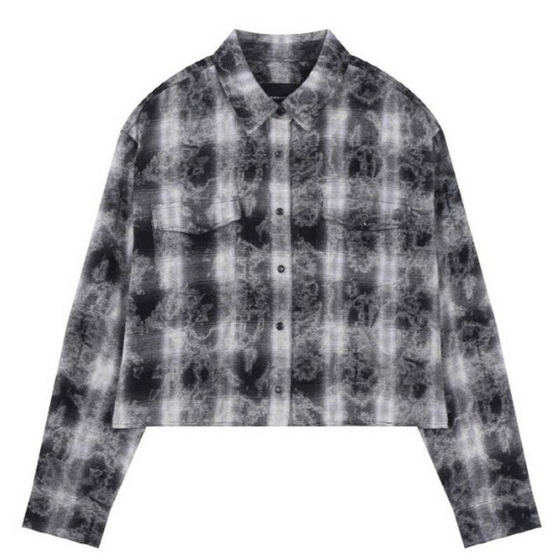 女性チェッククロップド長袖シャツ B253SH500P