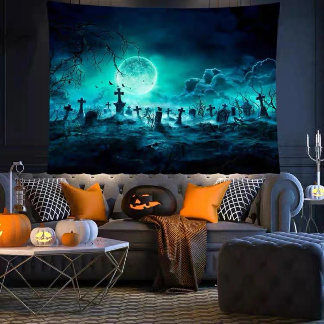 A060268タペストリー ハロウィン カボチャ布ポスター 壁面装飾 壁掛け飾り 窓 背景布