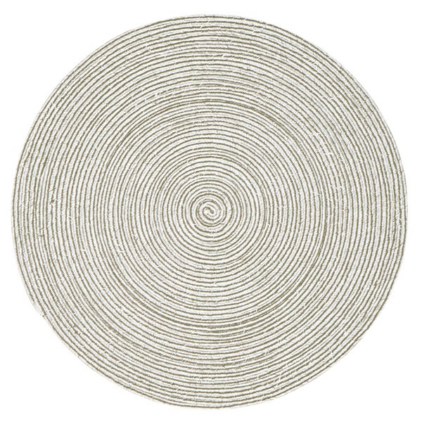 インド綿 ラグマット [グリーン＆ホワイト 直径約180cm 円形] 綿100％可 ブレイド