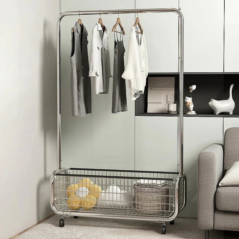 【急速出荷!】人気の新作 ハンガーラックキャスター付き 衣帽掛け 寝室用 ベッドサイドクローゼット 衣服掛け簡易収納ラック 洋服ラック収納カゴ付き多機能収納 大容量パイプハンガーラック頑丈 防水 耐腐
