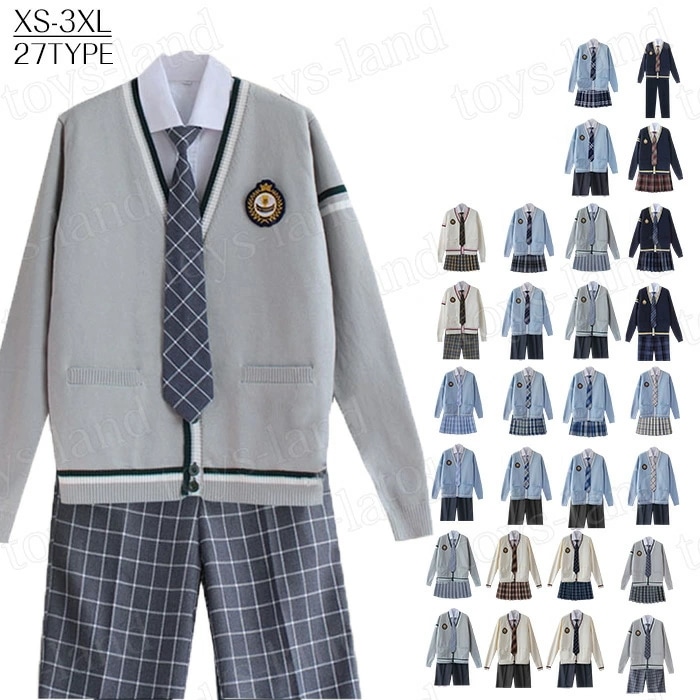 jk 制服 5点セット カーディガン　制服 リボン　チェック柄 プリーツスカート　女子 スカートセット 入学 高校 中学 学生服　なんちゃって制服 女子高生スカート レディース 制服 セット 男子セッ